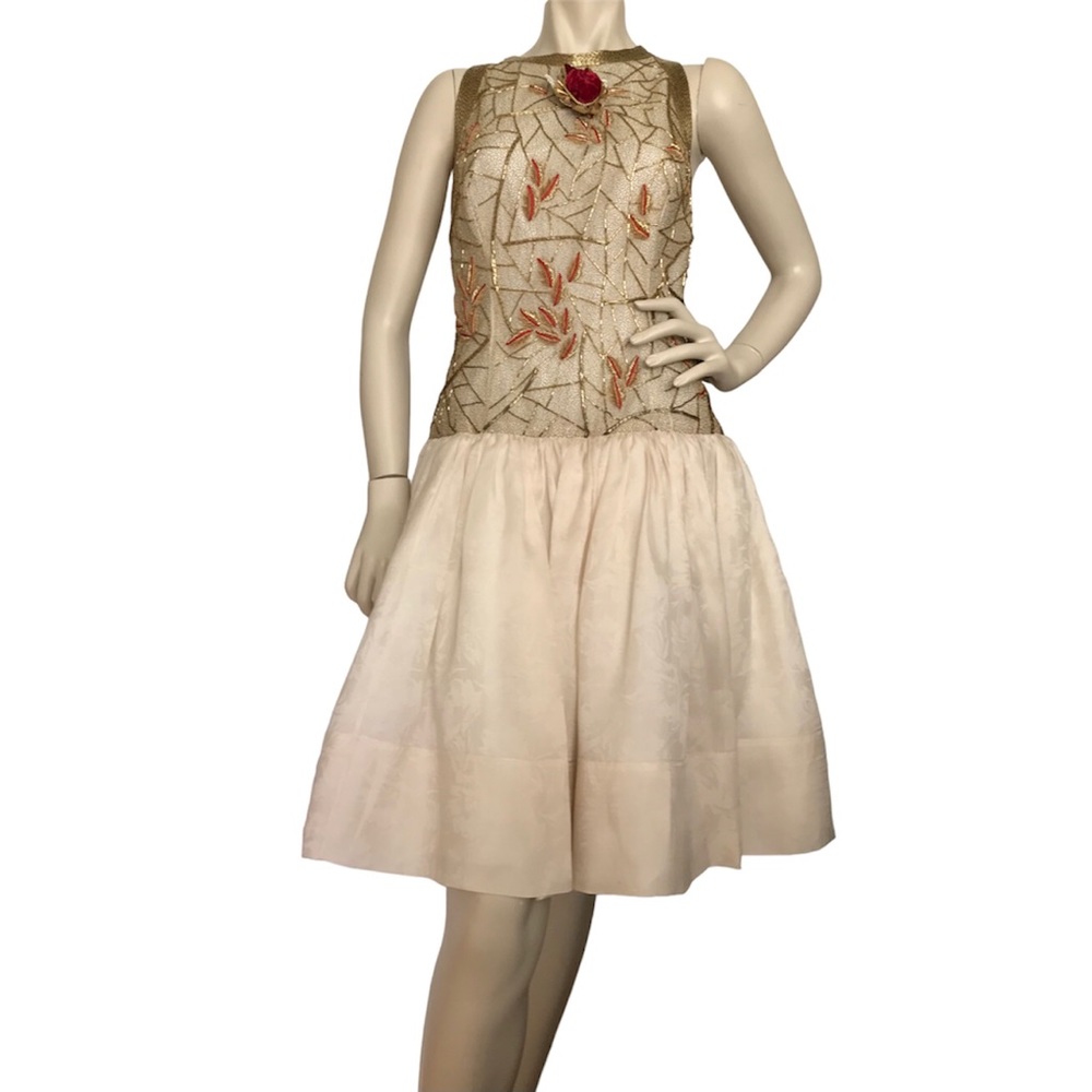 Vintage beaded and embroidered gold party holiday dress